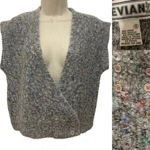 Vintage 80s Evian Ltd Gray Donegal Fleck Knit Sweater Vest Ramie Blend S